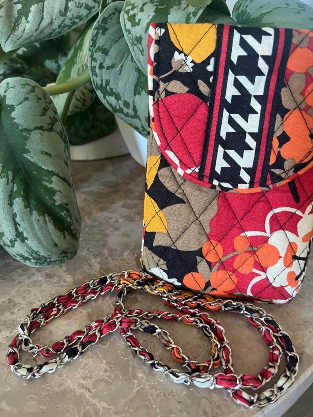 Vera Bradley Floral Quilted Mini Crossbody Phone Case in Red, Orange, Black - Picture 3 of 7